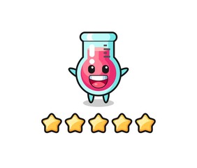 the illustration of customer best rating, laboratory beaker cute character with 5 stars