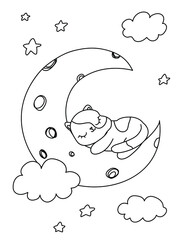 Cat sleeping on the moon. A pet coloring book.