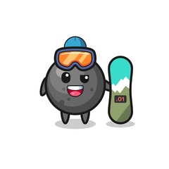 Illustration of cannon ball character with snowboarding style