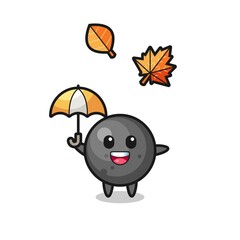 cartoon of the cute cannon ball holding an umbrella in autumn