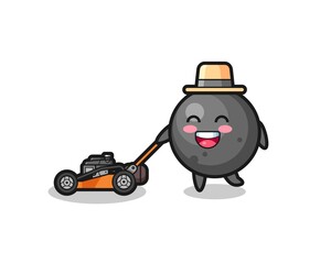 Fototapeta premium illustration of the cannon ball character using lawn mower