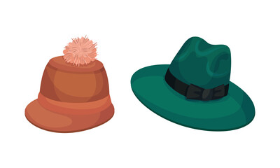 Set of headgears, male retro fashion headwear cartoon vector illustration