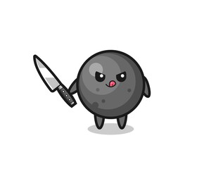 cute cannon ball mascot as a psychopath holding a knife