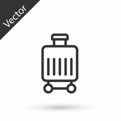Grey line Suitcase for travel icon isolated on white background. Traveling baggage sign. Travel luggage icon. Vector