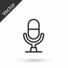 Grey line Microphone voice device icon isolated on white background. Microphone interpreter and alphabet letters. Vector