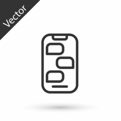 Grey line New chat messages notification on phone icon isolated on white background. Smartphone chatting sms messages speech bubbles. Vector