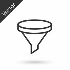 Grey line Funnel or filter icon isolated on white background. Vector