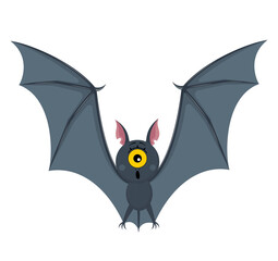 The bat is flying on a white background. Frightens