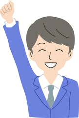 片手をあげる若いビジネスマン