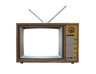 Vintage television with cut out screen and antenna on Isolated background