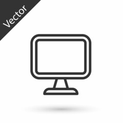 Grey line Computer monitor screen icon isolated on white background. Electronic device. Front view. Vector