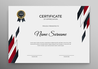 Certificate Template, modern and trendy design, with red, gold and black combination color, make it appear more professional, elegant and luxury