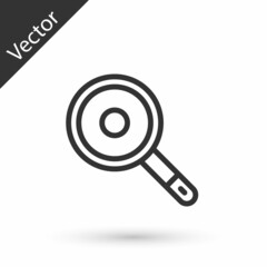 Grey line Frying pan icon isolated on white background. Fry or roast food symbol. Vector