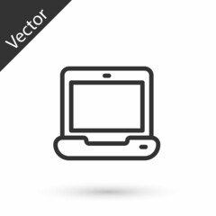 Grey line Laptop icon isolated on white background. Computer notebook with empty screen sign. Vector