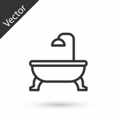 Grey line Bathtub icon isolated on white background. Vector