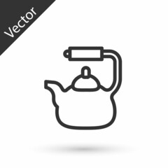 Grey line Kettle with handle icon isolated on white background. Teapot icon. Vector