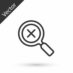 Grey line Magnifying glass and delete icon isolated on white background. Search, focus, zoom, business symbol. Vector