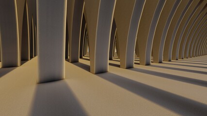 Architecture interior background dark arched pass 3d render