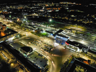 Fototapeta na wymiar Aerial view of the station square at night (Kirov, Russia)