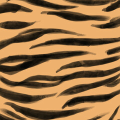Tiger Pattern Background Hand Drawn Illustration	