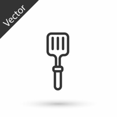 Fototapeta premium Grey line Barbecue spatula icon isolated on white background. Kitchen spatula icon. BBQ spatula sign. Barbecue and grill tool. Vector