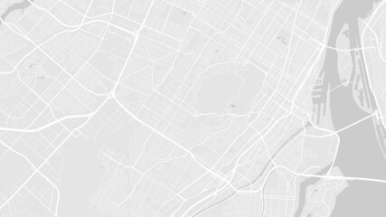 White and light grey Montreal City area vector background map, streets and water cartography illustration.