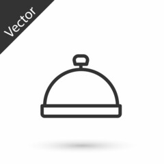 Grey line Covered with a tray of food icon isolated on white background. Tray and lid sign. Restaurant cloche with lid. Vector