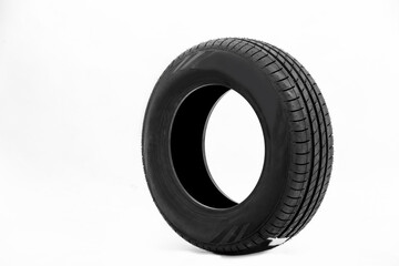 New car tire on white background.
