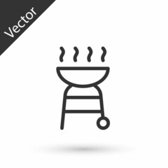 Grey line Barbecue grill icon isolated on white background. BBQ grill party. Vector