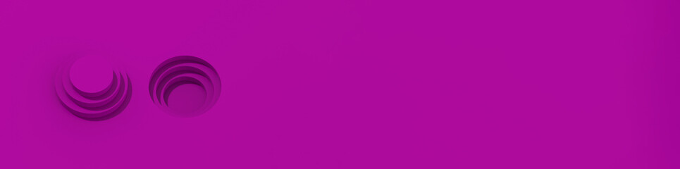 3D image. perspective view. purple discs with shadows. cylindrical grooves with shadows. banner for placement on the site