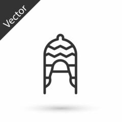 Grey line Winter hat icon isolated on white background. Vector