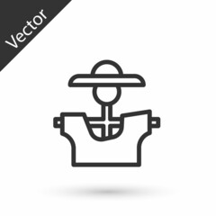 Grey line Scarecrow icon isolated on white background. Vector