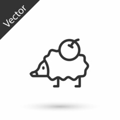 Grey line Hedgehog icon isolated on white background. Animal symbol. Vector