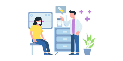 Coronavirus vaccination. Pediatrician, medical healthcare. Vaccine polio and flu for adult. Medication and health protection vector concept. Pediatrician vaccination, doctor healthcare illustration