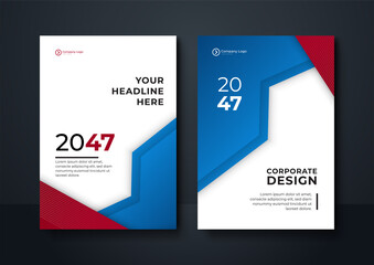 Modern red blue gold white flyer brochure design template.  Set of modern geometric luxury navy blue abstract backgrounds with golden lines for card template or business or presentation or greeting.