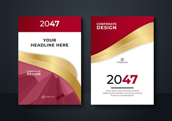 Red gold brochure design template. modern gold and red design template for poster flyer brochure cover. Graphic design layout with wave graphic elements and space for photo background