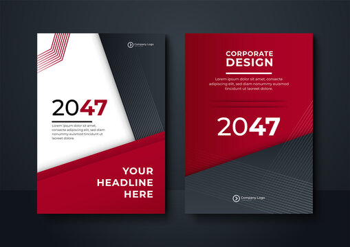 red black business brochure cover. modern red white and black design template for poster flyer brochure cover. Graphic design layout with triangle graphic elements and space for photo background