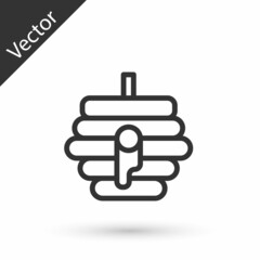 Grey line Hive for bees icon isolated on white background. Beehive symbol. Apiary and beekeeping. Sweet natural food. Vector