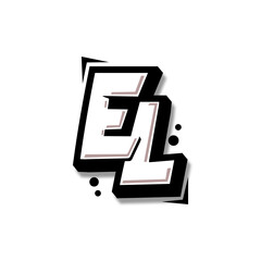 Simple Initial Logo Lettering Cartoon Grafity Black and White EL - obrazy, fototapety, plakaty