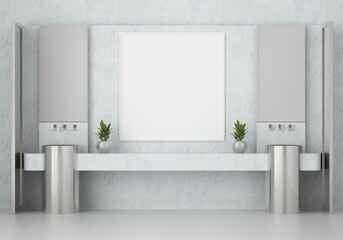 3D Modern interior of bathroom with mockup poster frame