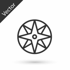Fototapeta premium Grey line Wind rose icon isolated on white background. Compass icon for travel. Navigation design. Vector