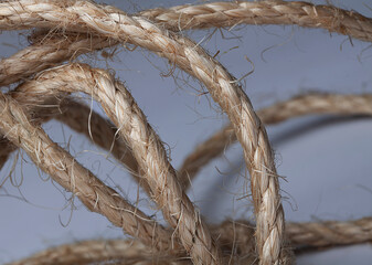 Close up macro of frayed and tangled rope