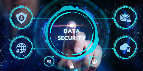 Cyber security data protection business technology privacy concept. Young businessman  select the...