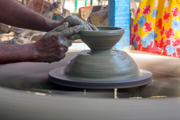 Potter at work in west Bengal, India.