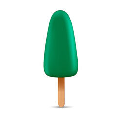 Green ice cream with popsicle stick. Realistic vector illustration isolated on white background.