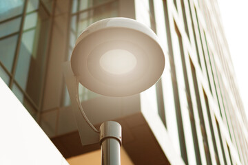 Close up photo of modern metalic street lamp