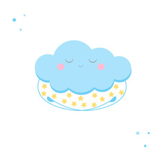 Cute cartoon blue cloud holding the stars