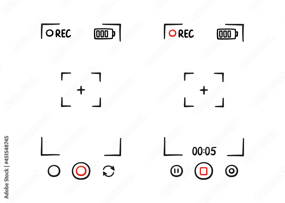 Wall mural hand drawn viewfinder frame of phone camera. screen of video recorder digital display. smartphone de