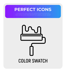 Paint roller thin line icon. Modern vector illustration of interior decoration.