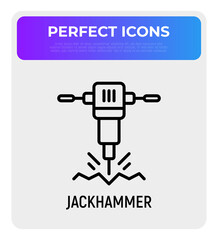 Jackhammer thin line icon. Modern vector illustration of destruction equipment.